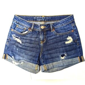 Aeropostale Women's Shorts size 0 Midi medium wash distressed Q-1